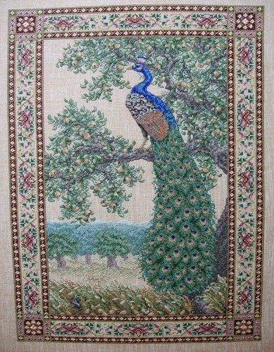 Peacock tapestry bird cross - peacock,