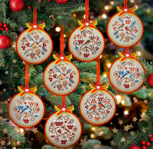 Set winter ornaments birds - set, 8